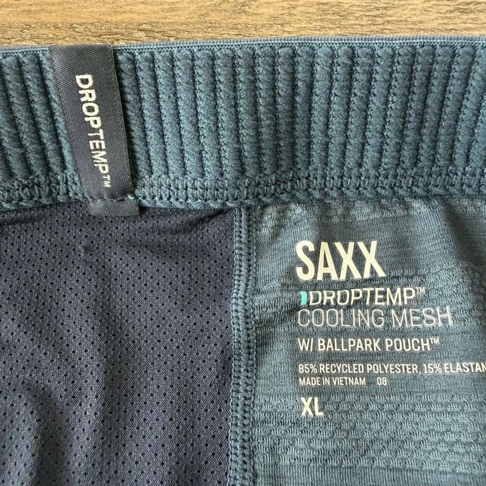 Saxx Mens DropTemp Cooling Mesh Boxer Briefs BallPark Pouch Denim Heather XL NEW